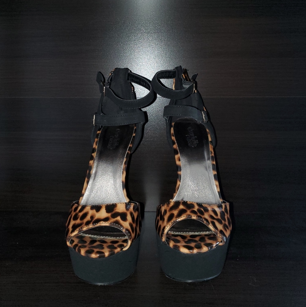 Open toe, platform,leopard print,ankle strap heels